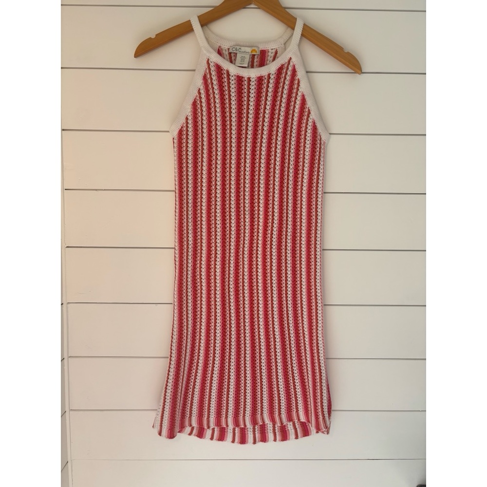 C&C California Women’s XS Pink Orange Striped Crochet Swim Cover Dress